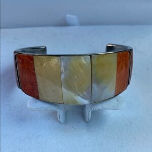 Vintage Coral and Mother of Pearl Cuff Bracelet